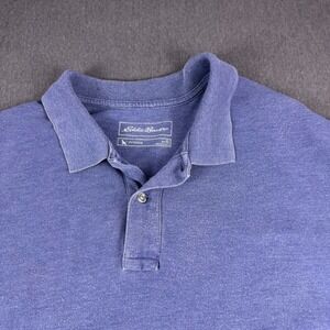 Eddie Bauer Outdoor Mens XL Blue Pique Short Sleeve Polo Shirt Cotton Blend
